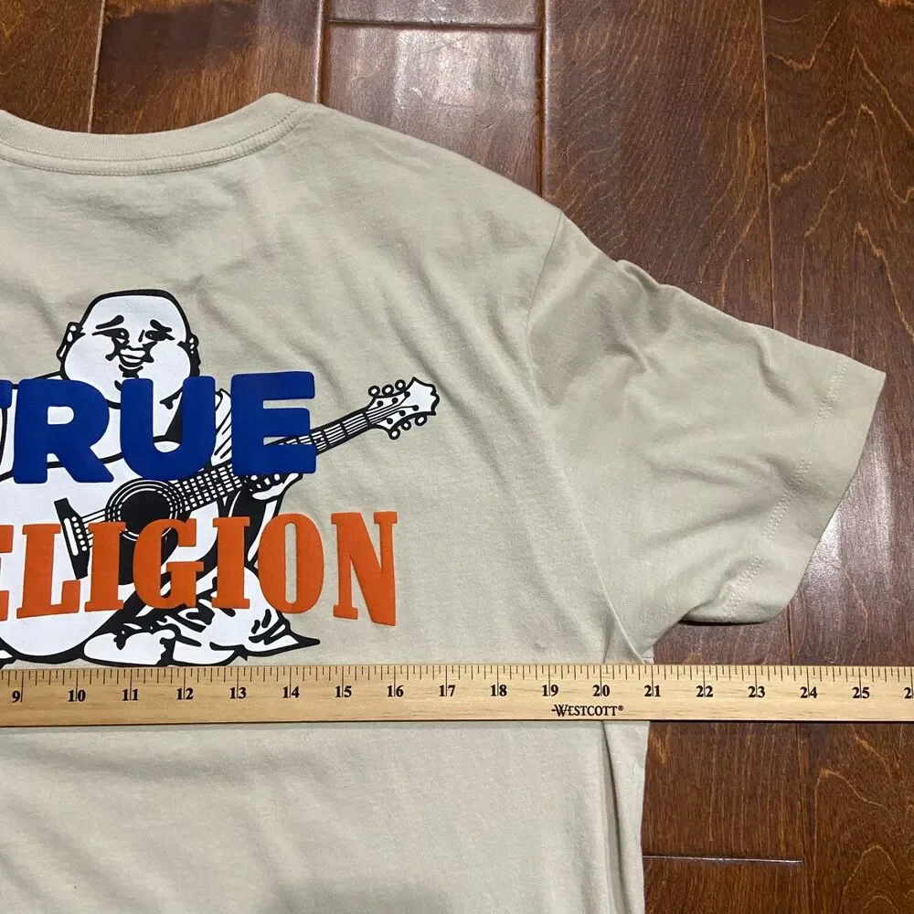 True Religion Basic Fit Tan Brown Buddha Logo T-Shirt Cotton Men's Size Large